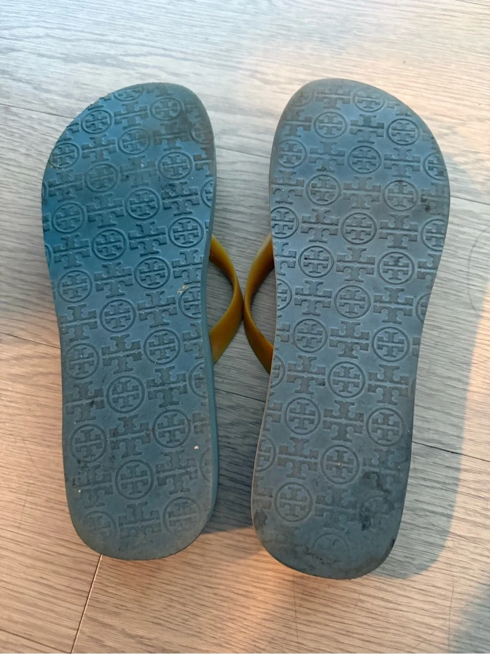 Tory Burch Thong Women's  blue White Flip Flop Logo Comfort Sandal Wedge Size 9